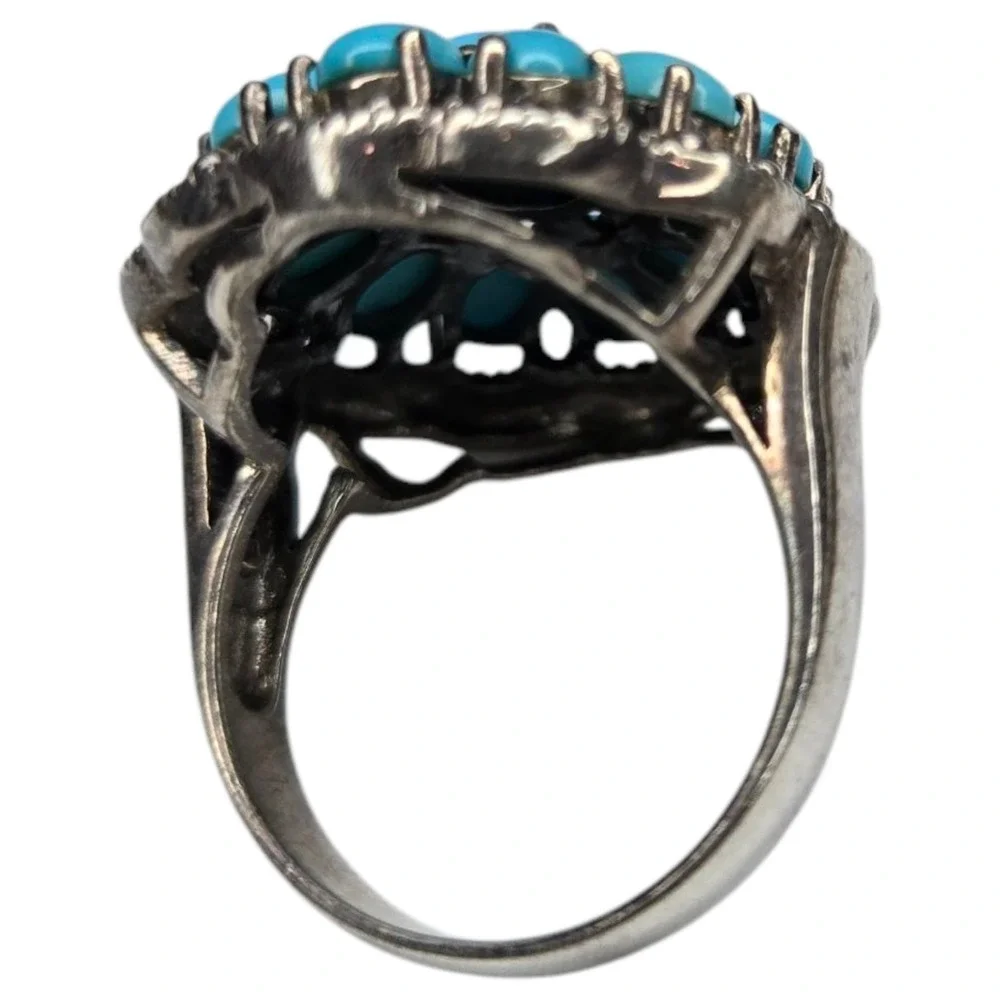 NF Ring 925 Sterling Silver Size 9 Blue Faux Turquoise Flower Statement NF925